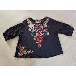 Savanna Jane Embroidered Blouse 3X Boho Floral Rayon Tops